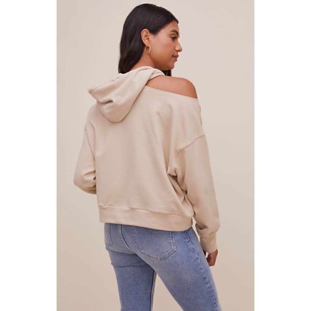 ASTR the label Swift Shoulder Cut Out Hoodie Sweatshirt Sand size M - Picture 4 of 13